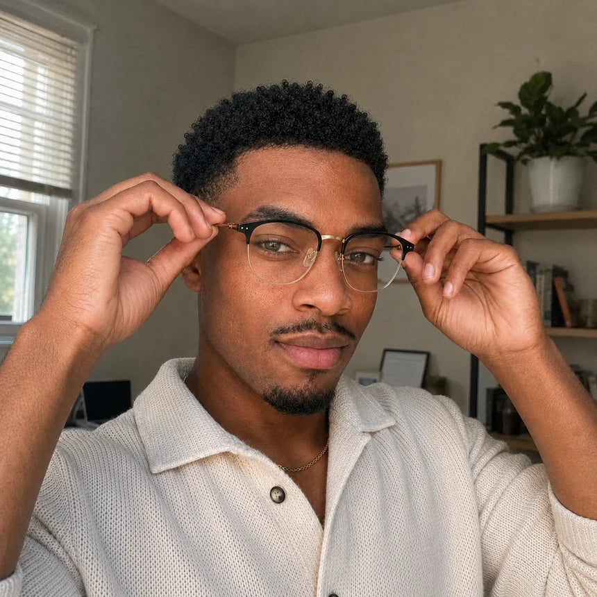 Person wearing Virelens glasses